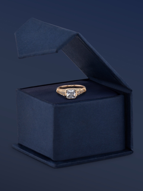 

Amavi Rose Gold-Plated White AD-Studded Solitaire Finger Ring