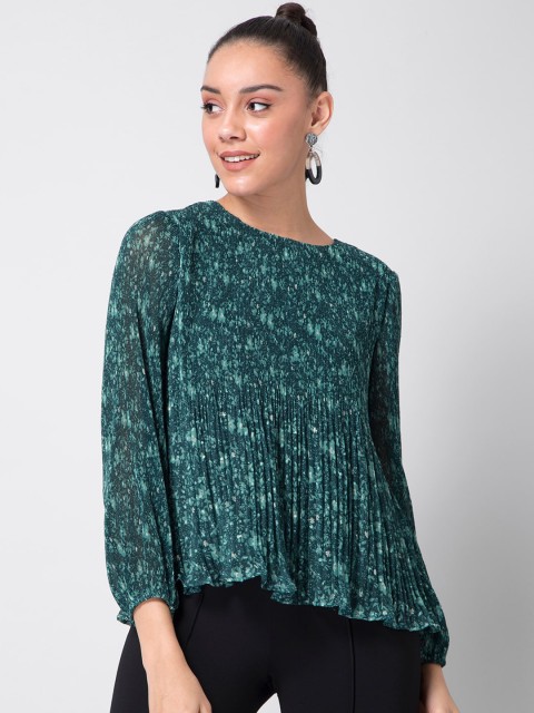 

FabAlley Women Green Printed Georgette A-Line Top