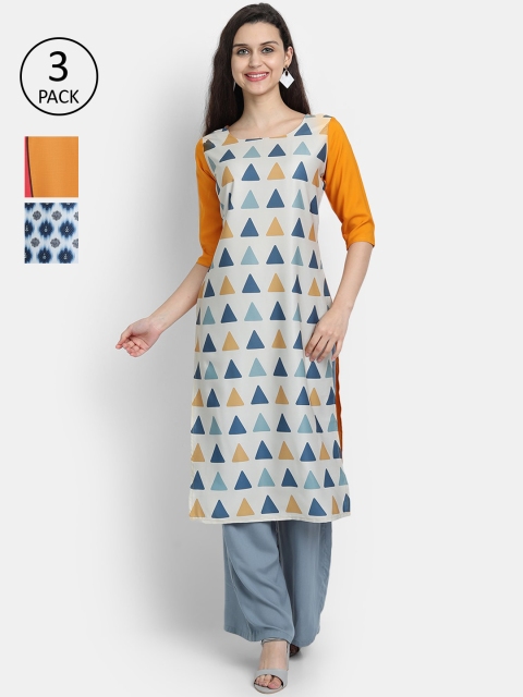 

7threads Women Pack of 3 Geometric Printed Straight Kurta, Multi