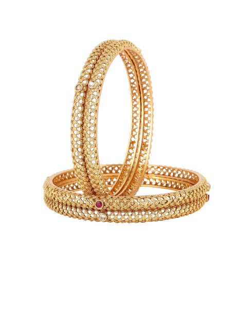 

Adwitiya Collection Set of 4 24CT Gold-Plated Maroon & White Stone-Studded Handcrafted Bangles