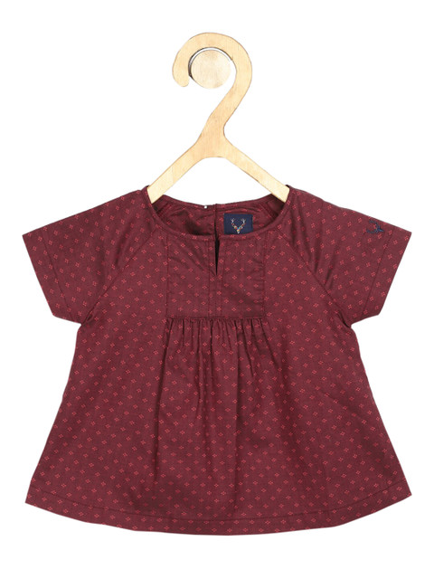 

Allen Solly Junior Girls Maroon Printed Pure Cotton Regular Top