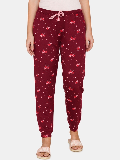 

Zivame Women Maroon & Pink Barnyard Printed Lounge Pants
