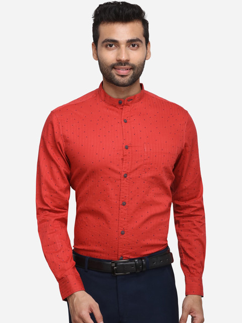 

Greenfibre Men Red Slim Fit Printed Cotton Formal Shirt