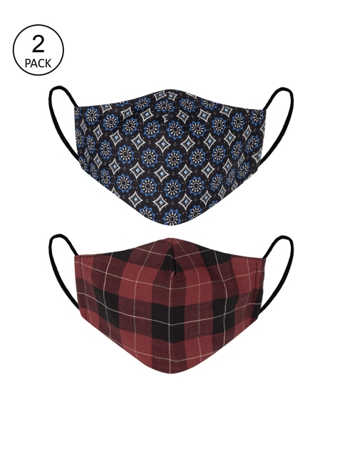 

VEA Unisex Pack Of 2 Printed 3-Ply Reusable 5 Layered Protective Outdoor Masks, Blue