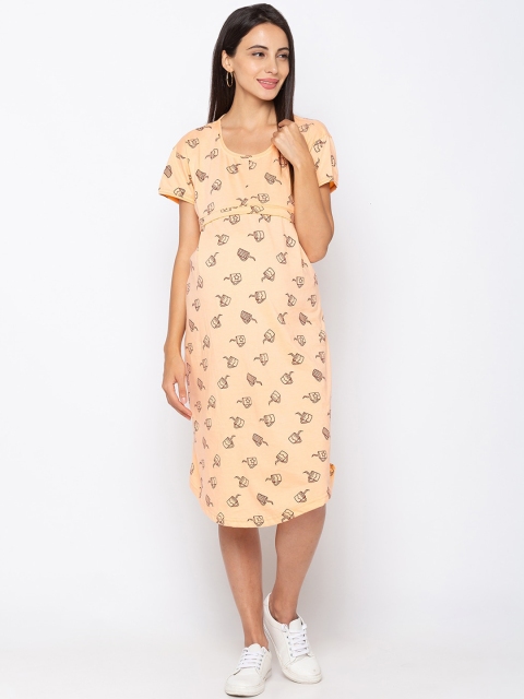 

MomToBe Orange Printed Maternity Nightdress