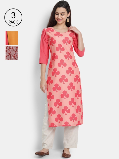 

7threads Women Pack Of 3 Ethnic Motifs Printed Crepe Kurta, Multi