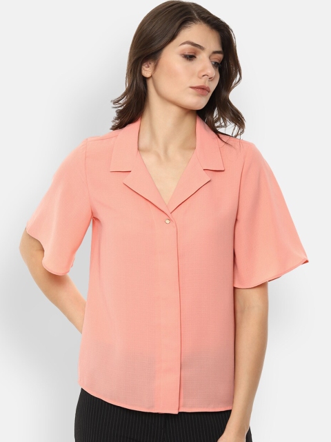 

Van Heusen Woman Peach-Coloured Regular Fit Solid Casual Shirt