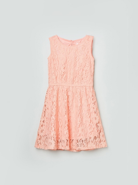 

max Girls Peach Self Design Fit and Flare Dress