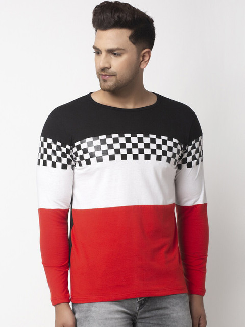 

KATSO Men Red & Black Colorblocked Round Neck T-shirt