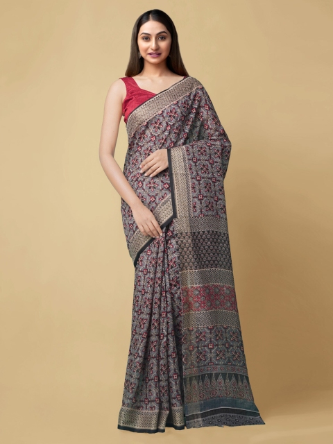 

Unnati Silks Grey Printed Jamdani Saree