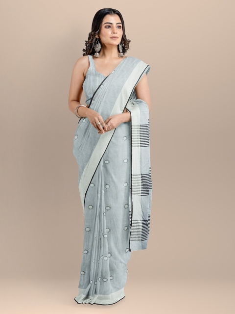 

BharatSthali Grey & Black Pure Cotton Woven Design Taant Saree
