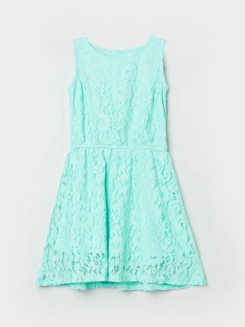 

max Girls Green Self Design Fit and Flare Dress