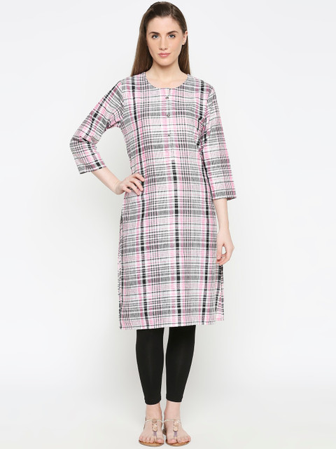 

Zri Women White & Black Checked Kurta
