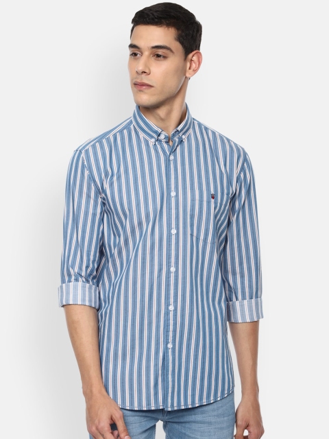 

Louis Philippe Jeans Men Blue & White Slim Fit Striped Cotton Casual Shirt