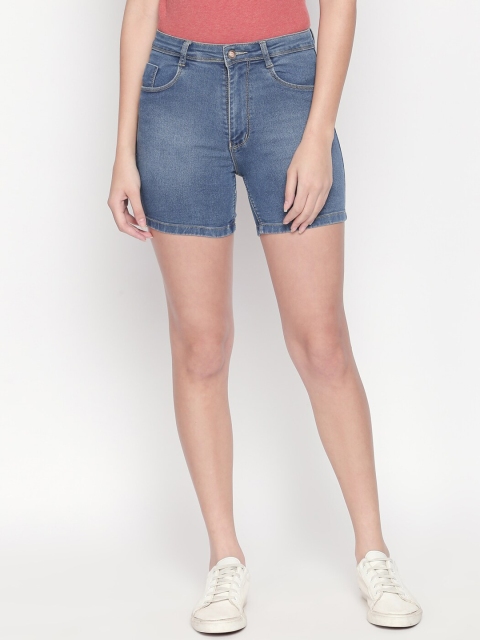 

PURPLE WATER Women Blue Washed Slim Fit Denim Shorts
