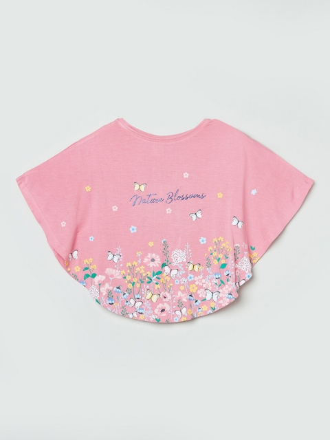 

max Girls Pink Floral Printed Cape Sleeves Top