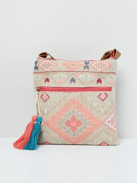 

max Beige Self Design Sling Bag