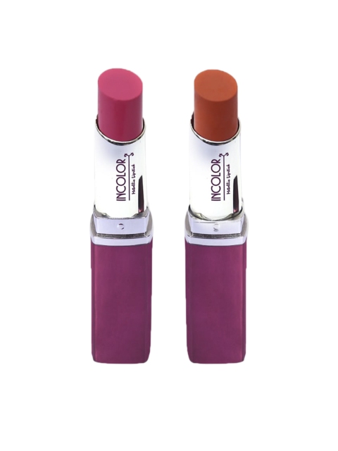 

INCOLOR Pack of 2 Pink & Red 46 & 50 Metallic Bullet Lipstick Combo 07 7.4g, Multi