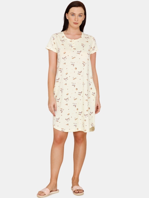 

Zivame Yellow & Brown Printed Nightdress