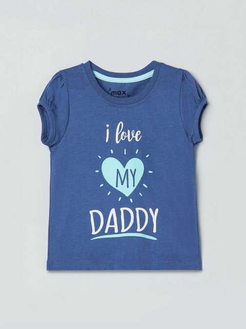 

max Girls Blue Printed Round Neck Cotton Pure Cotton T-shirt