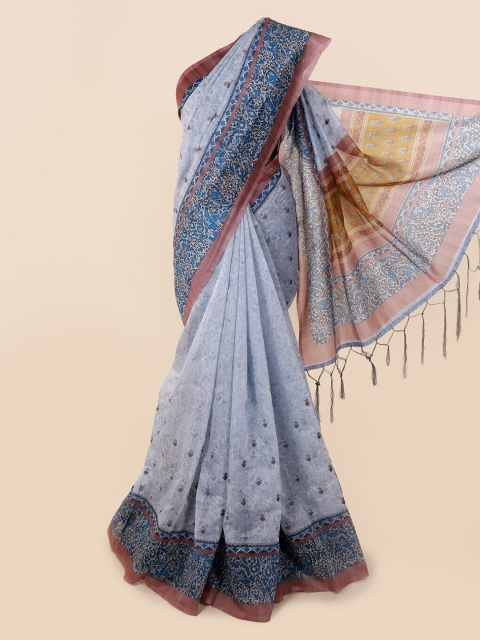 

Pothys Blue Embroidered Cotton Blend Saree