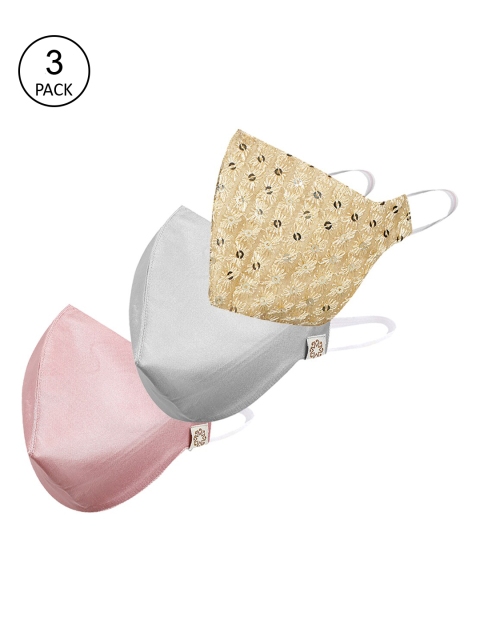 VASTRAMAY Unisex Pack Of 3 3-Ply Reusable Cloth Masks, Pink
