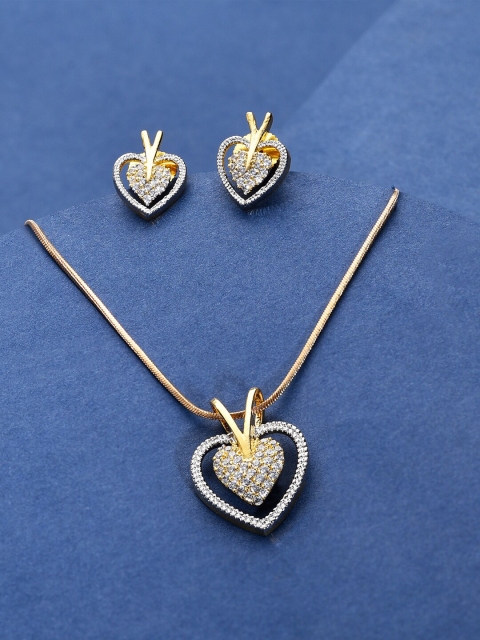 

Amavi Gold-Plated White AD-Studded Heart-Shaped Jewellery Set