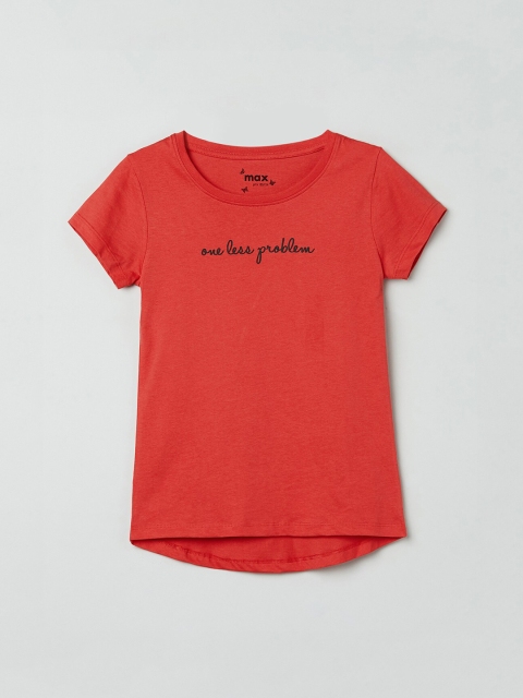 

max Girls Red Solid Round Neck T-shirt