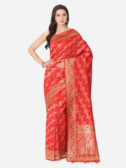 

BOMBAY SELECTIONS Red & Gold-Toned Silk Blend Woven Design Banarasi Saree