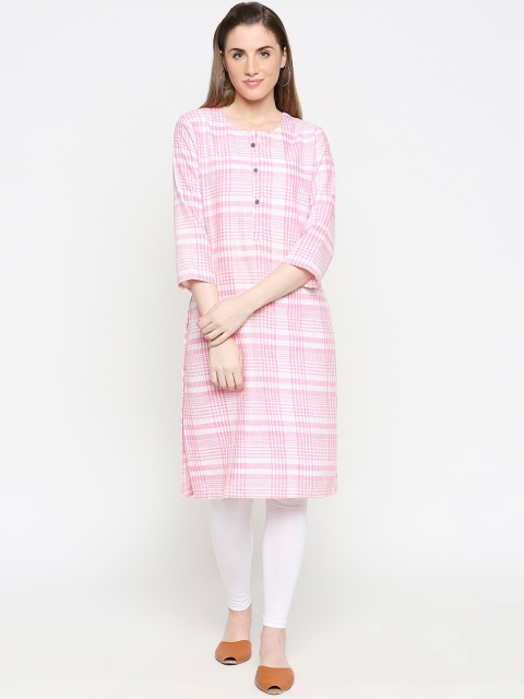 

Zri Women Pink Checked Chikankari Kurta