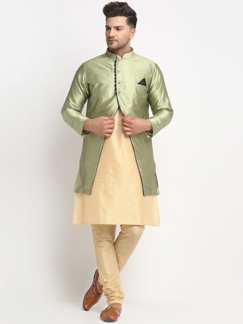

Benstoke Men Green & Gold-Coloured Woven Design Sherwani