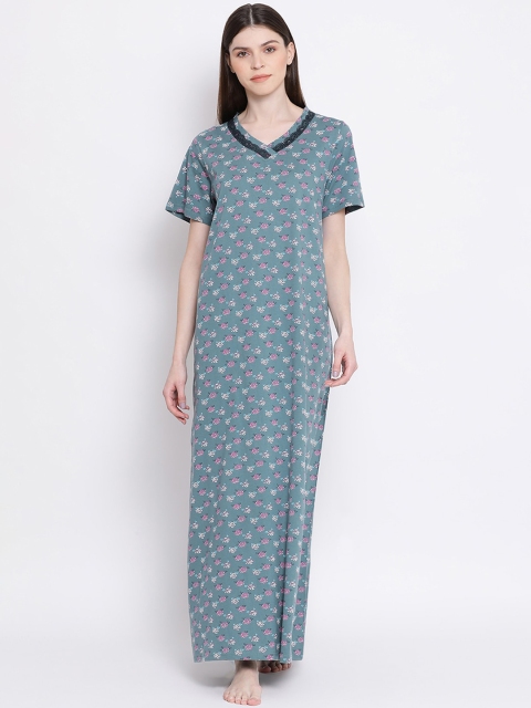 

Kanvin Women Green & Pink Printed Nightdress
