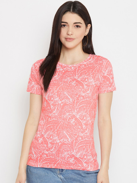 

Rodzen Women Pink Printed Round Neck T-shirt