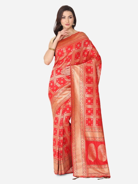 

BOMBAY SELECTIONS Red & Gold-Toned Silk Blend Woven Design Banarasi Saree