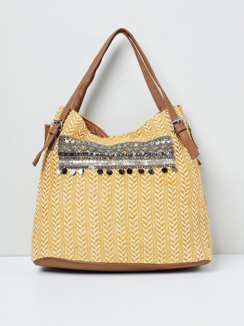 

max Mustard & Off-White Self Design Handheld Bag