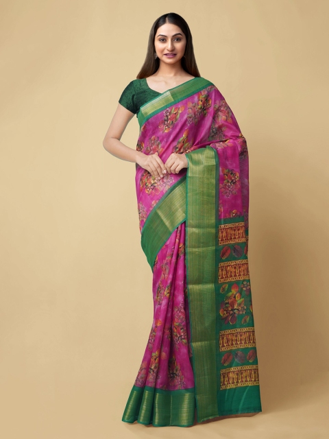

Unnati Silks Pink Silk Cotton Printed Chanderi Saree
