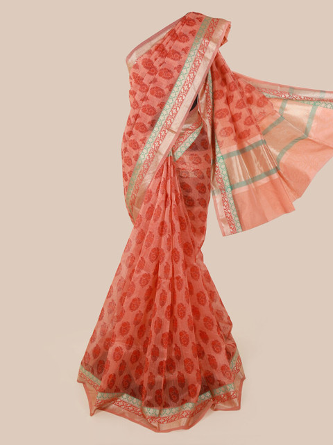 

Pothys Peach-Coloured Printed Supernet Saree