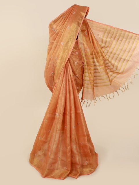 

Pothys Peach-Coloured Woven Design Linen Blend Saree
