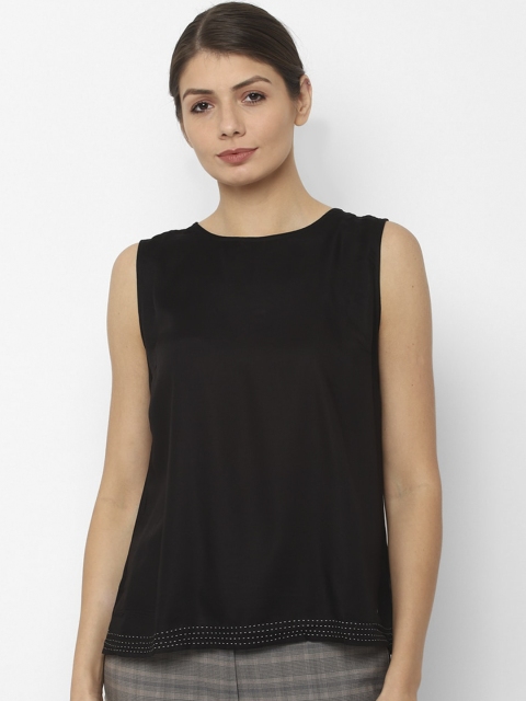 

Allen Solly Woman Black Round Neck Sleeveless Viscose Rayon Regular Top