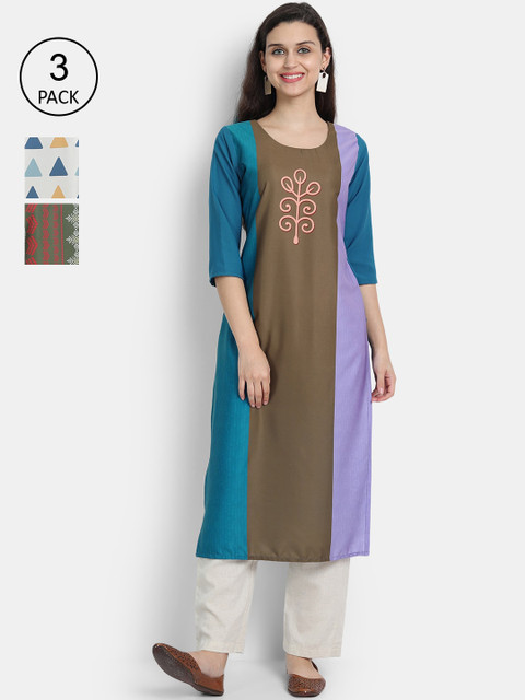 

7Threads Women Multicoloured Geometric Printed Crepe Kurta, Multi