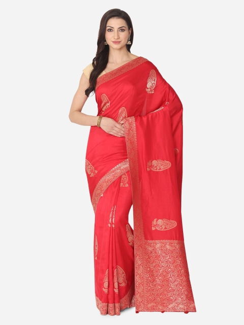 

BOMBAY SELECTIONS Red Silk Blend Woven Design Banarasi Saree