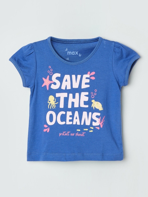 max Girls Blue Printed Round Neck T-shirt