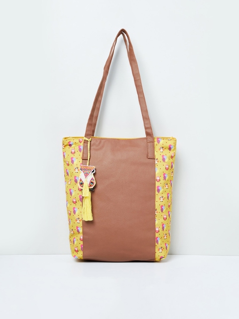 

max Yellow & Brown Printed Tote Bag
