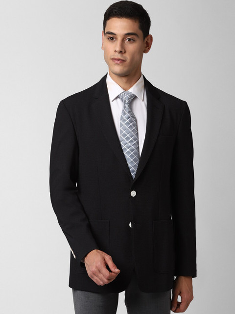 

Peter England Elite Men Black Solid Single-Breasted Formal Blazer