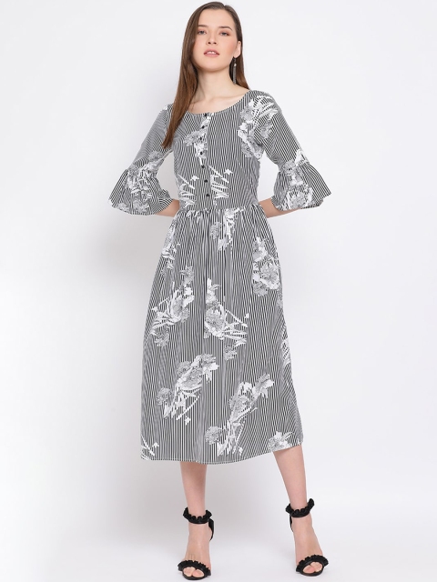 

ALL WAYS YOU Women Black & White Printed Fit and Flare Dress