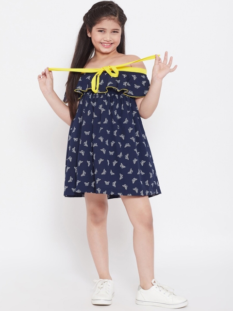 

Stylo Bug Girls Navy Blue Printed Fit and Flare Dress
