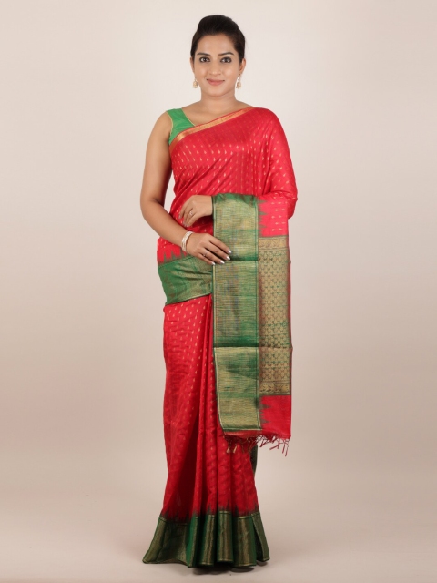 

Pothys Red Pure Silk Woven Design Dabu Saree