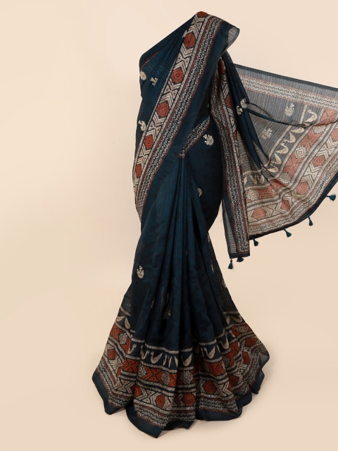 

Pothys Blue Printed Jute Cotton Saree