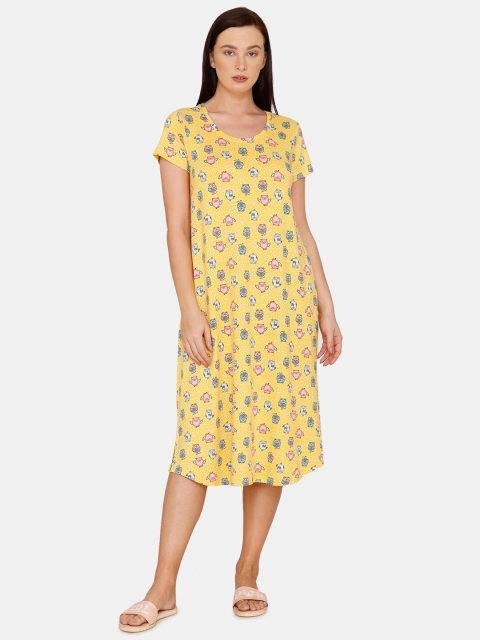 

Zivame Women Yellow & Pink Printed Nightdress