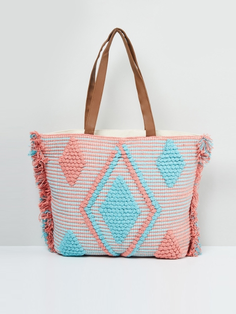 

max Coral Pink & Blue Self Design Tote Bag